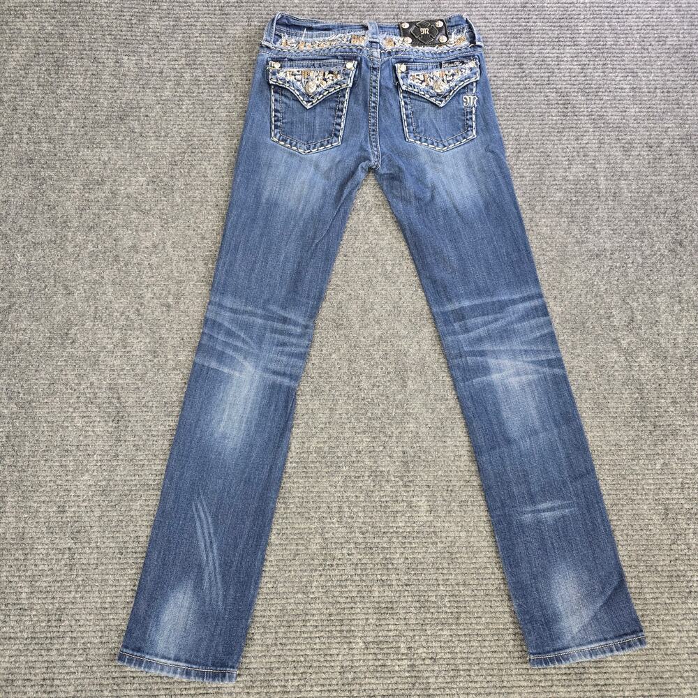 Miss Me Skinny Jeans Girls 16 Actual 24x31 Blue Rhinestone Embellished